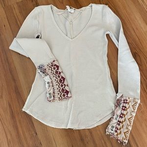 Free people art school thermal waffle top